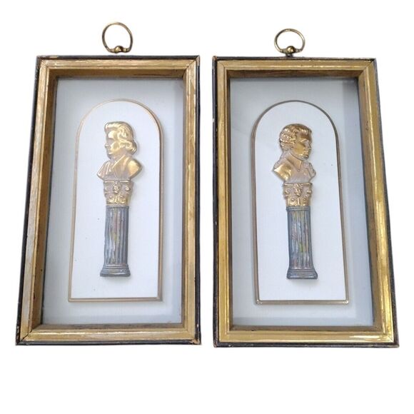 Vintage Turner Wall Accessory Framed Art Set of 2 Pedestal Busts MCM Wall Decor - Picture 2 of 11